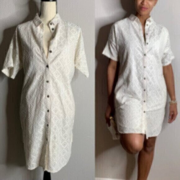 Current Elliott Oversized Smock Eyelet Lace Shirt Dress - Picture 3 of 14
